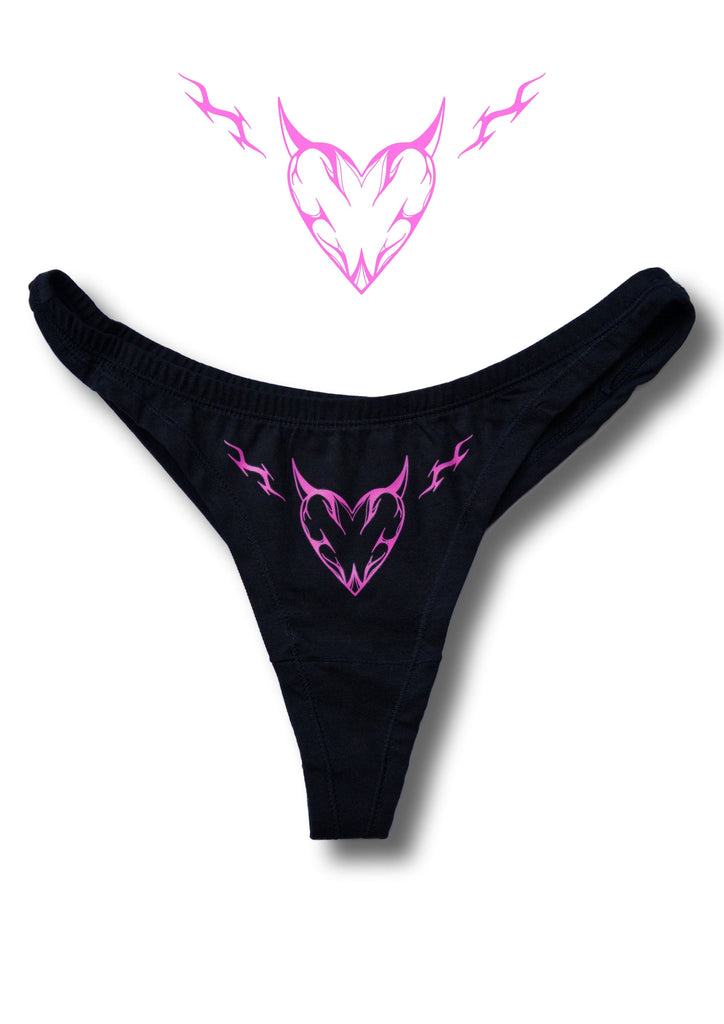 Cute womens alternative g-string thong with tattoo flash printed on the front